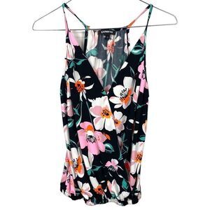 Express Pink Black Floral Wrap Sleeveless Top